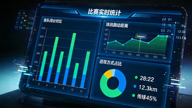 体育数据分析屏幕上展示比赛统计图表与数据可视化的画面